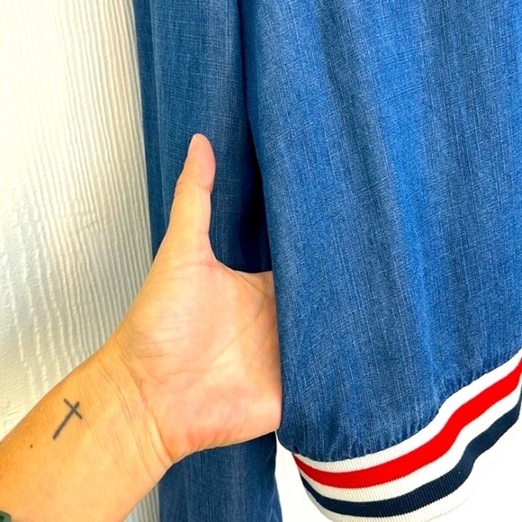 Mossimo - Retro Stonewashed With Red Blue Stripe Trim Button Up Jacket Size M - Picture 7 of 11